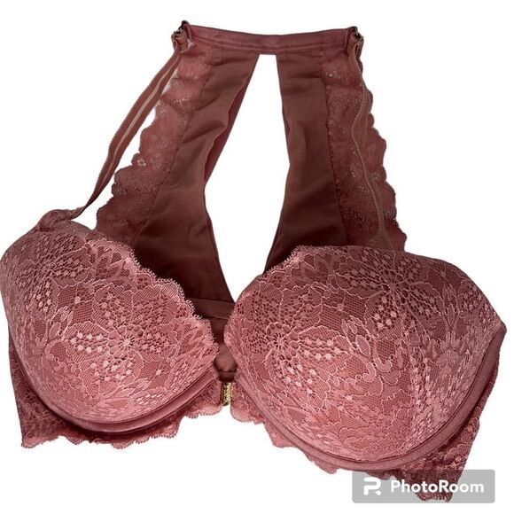 Pink by Victoria Secret Date Push-Up Lace Rose Pink Front  Closure Bra Size 34DD - Picture 1 of 9